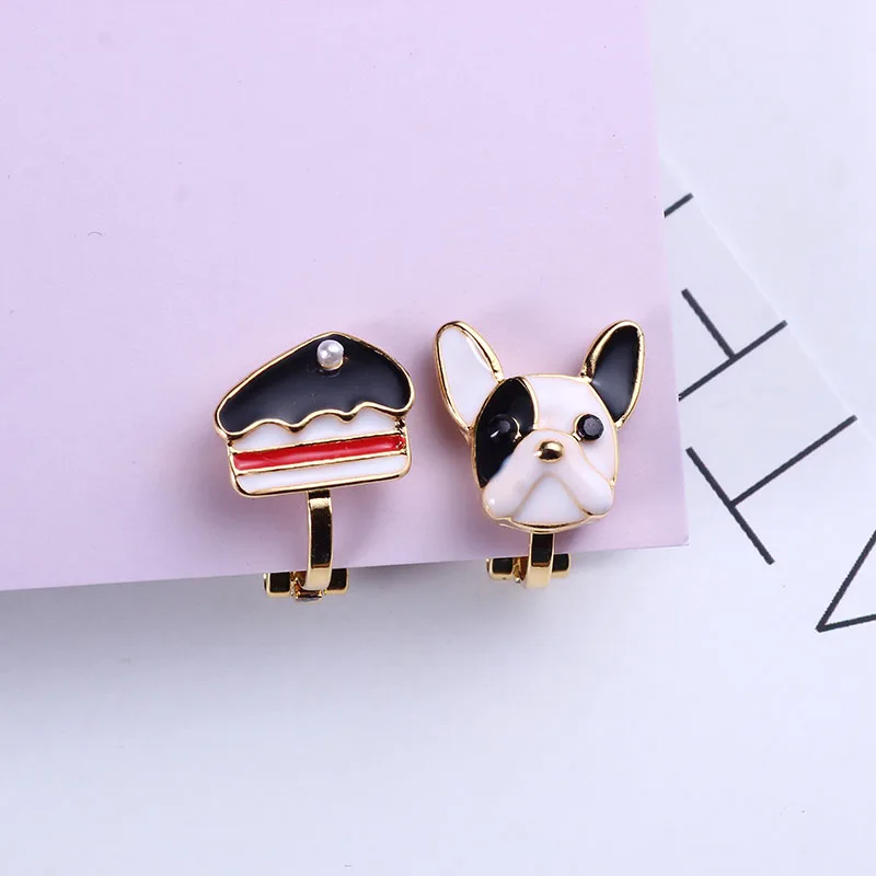 Серьги клипсы для девочек ассиметричные серьги гвоздики с собачьими пирожными
