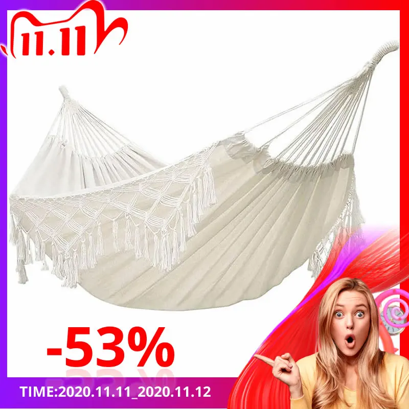 

ins Style 2 Person Hammock Boho Large Brazilian Macrame Fringe Double Deluxe Hammock Swing Net Chair Outdoor Indoor Hanging Deco