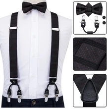 Hi-Tie взрослые мужские подтяжки галстук бабочка Набор Кожа Металл 6 зажимы подтяжек винтажные мужские s мужские точки Эластичные подтяжки для мужчин