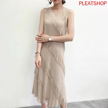 

Miyake Pleated Dress 2020 Summer New European Station Fashion Women's Slim Pleated Tassel Robe Vestidos Shein