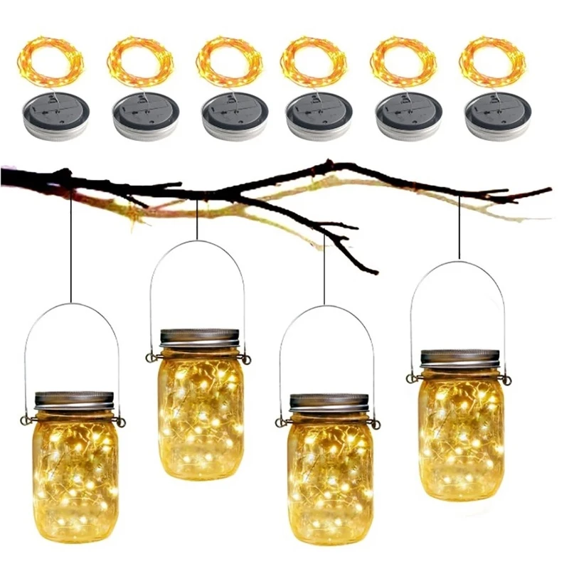 Solar Mason Jar Light 10/20pcs LED Lanyard Fairy Jar Solar Lantern Light, Suitable for Outdoor Courtyard Garden Lawn Decoration star string lights