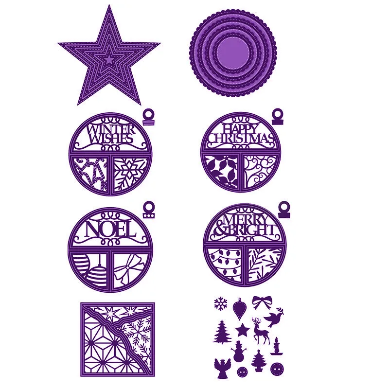 

Merry Christmas Santa Tree Reindeer Pentagram Square Circle Frames Metal Cutting Dies for DIY Scrapbooking Cards Crafts 2019 New