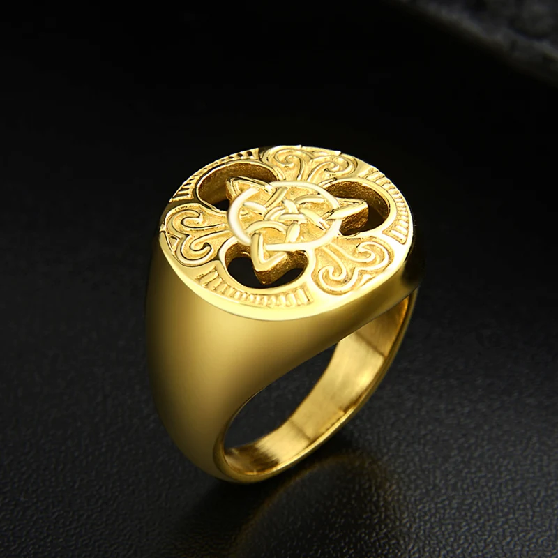 Valily, золотые цвета, ирландские кельтские узлы, кольцо из титана, нержавеющая сталь, Винтаж, панк, Ретро стиль, байкерское кольцо для мужчин и женщин
