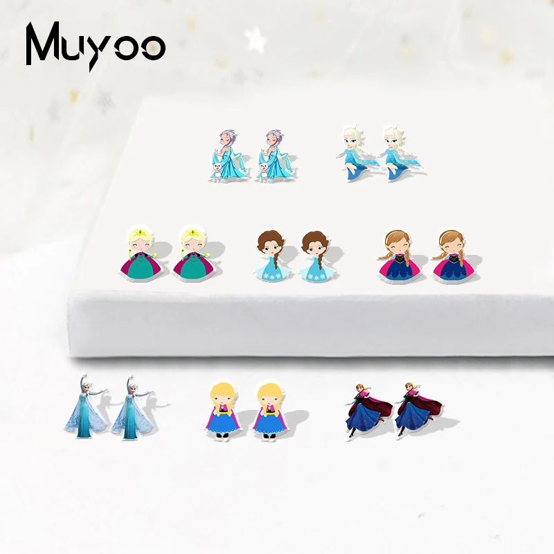 

Cute Princess Elsa and Anna Snow Queen Anime Print Characters Epoxy Acrylic Earrings Fairy Story Jewelry Resin Earrings Gifts