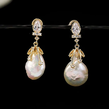 

Fashion Women Baroque Freshwater Pearl Zircon Earring Stud Drop Dangle Earrings Party Jewelry Bridal Wedding Accessory Vintage
