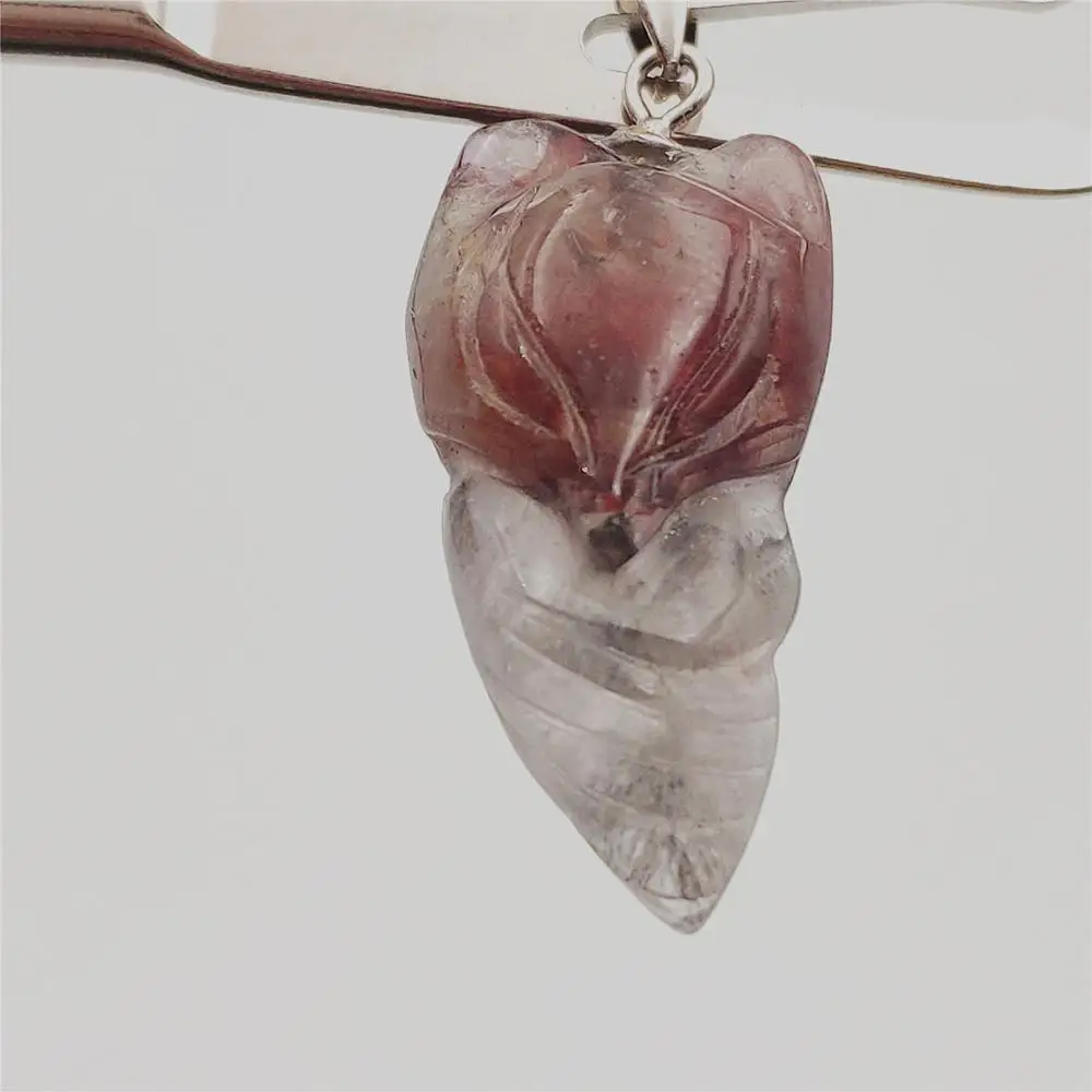 

Genuine Natural Auralite 23 Fox Carved Necklace Pendant 24x13mm From Canada Gift Crystal Water Drop Stone Jewelry AAAAA