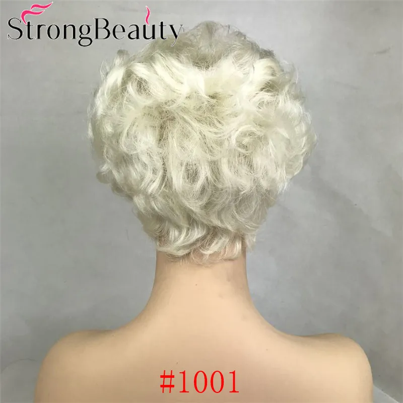 StrongBeauty короткий кудрявый парик из синтетических волос натуральный черный/коричневый/серебристо-серый парики для женщин 6 цветов на выбор