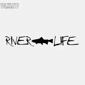 Volkrays Personality Car Sticker Fly Fishing River Life Trout Fishing Accessories Reflective Vinyl Decal Black/White,2cm*17cm