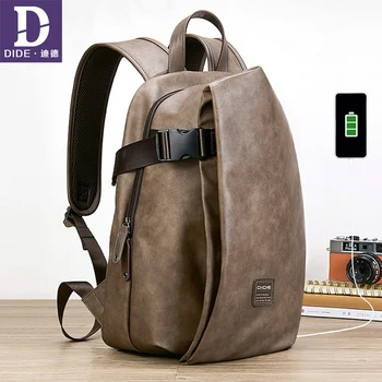 

DIDE 15 inch USB Charging Anti Theft Backpack Men Leather Backpack Vintage Daypack Travel Teenager Backpack bag male