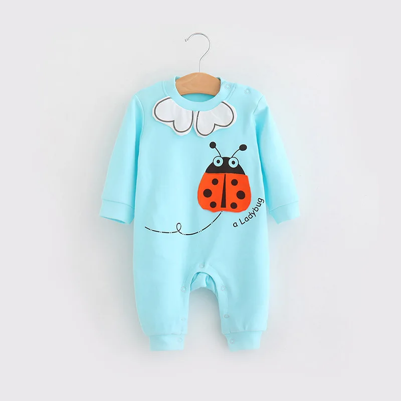 Комбинезоны для новорожденных; Одежда для новорожденных; комбинезон с длинными рукавами; ropa bebe; детская одежда для девочек и мальчиков со съемными нагрудниками - Цвет: blue-ladybug-A80