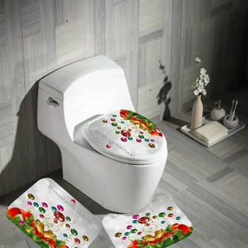 

Christmas Bathroom Set Anti Skid Decor Shower Curtain Carpet Bath Toilet Cover