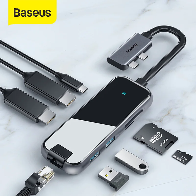 USB C хаб Baseus на HDMI 3 0 RJ45 Тип HUB для MacBook Pro Air 2020 кардридер стеклянный разветвитель