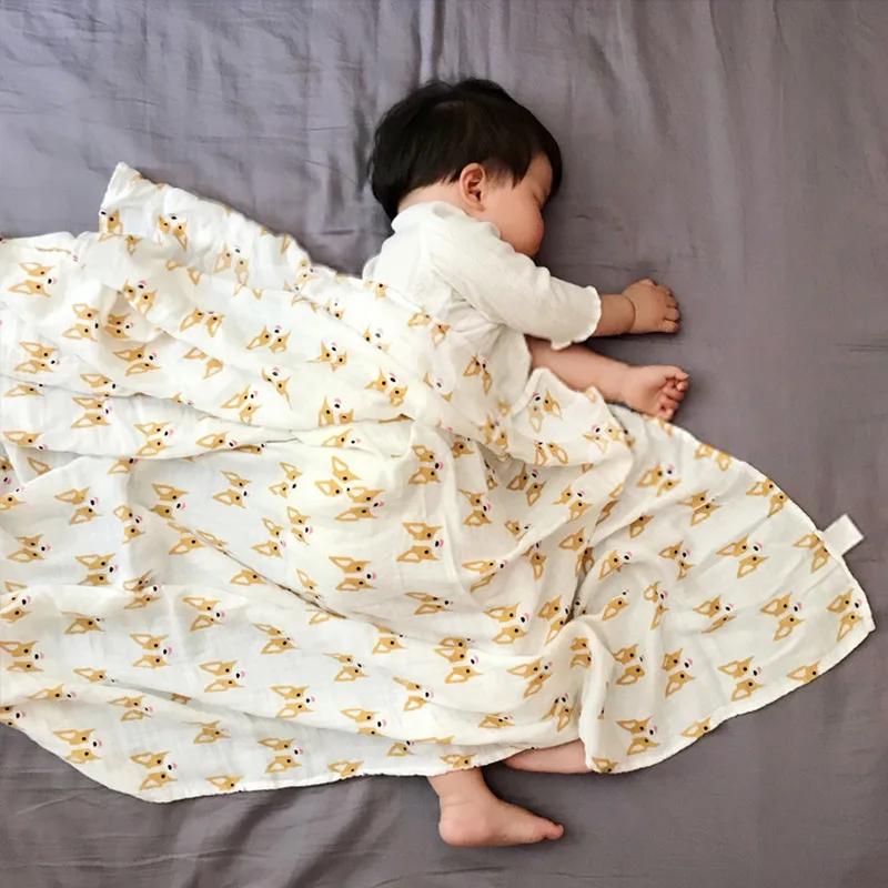 Детское одеяло 120x120 см, муслиновые квадраты, бамбуковое хлопковое детское одеяло, детское одеяло в кроватку, пеленка с принтом для новорожденных - Цвет: PJ3718D