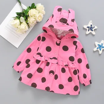 

Baby Girl Windbreaker New Winter Autumn Long Sleeve Dot Printing Sweet Hoodies Kids Clothes Toddler Children Coat