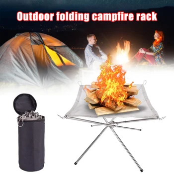 

Portable Outdoor Fire Pit Camping Stainless Steel Mesh Fireplace Foldable for Outdoor Patio TP899