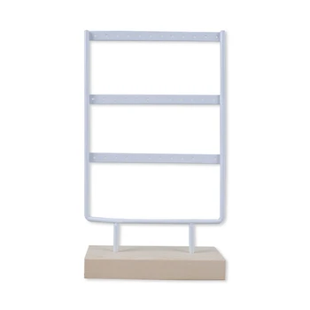

3 Tier 36 Holes Wooden Earrings Jewelry Organizer Display Holder Stand Metal Jewelry Holder Earrings Necklace Rack Display White