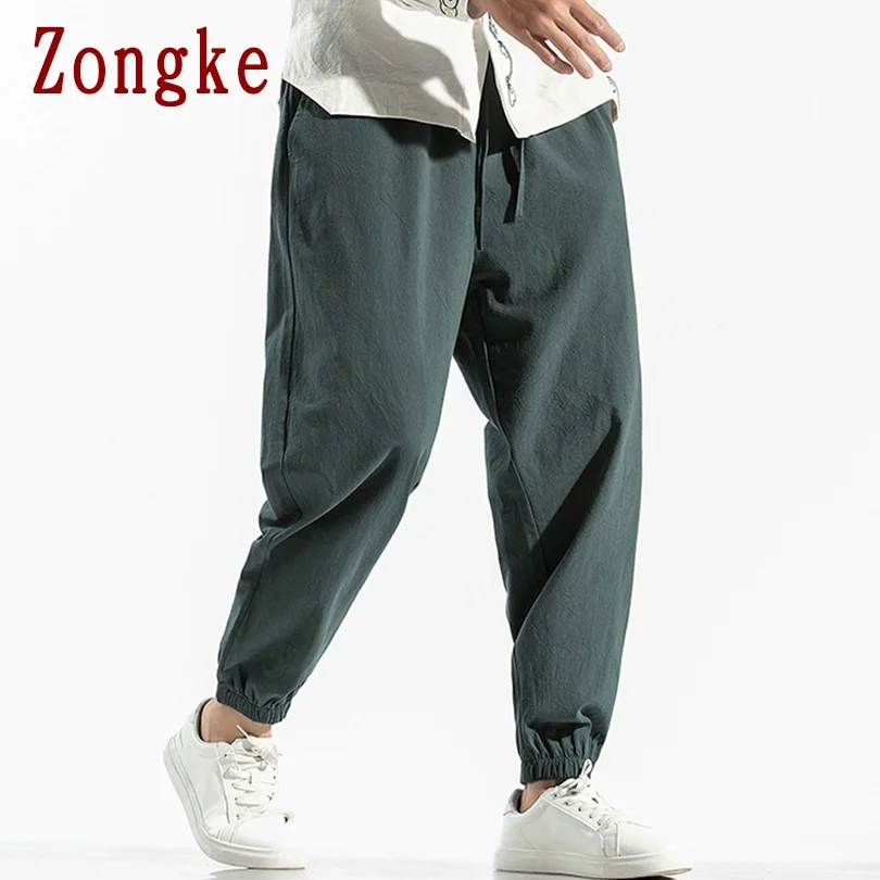 Zongke, хлопковые брюки с вышивкой, мужские брюки для бега, мужские брюки, уличная одежда, спортивные штаны, шаровары, мужские брюки, 5XL, осень, новинка