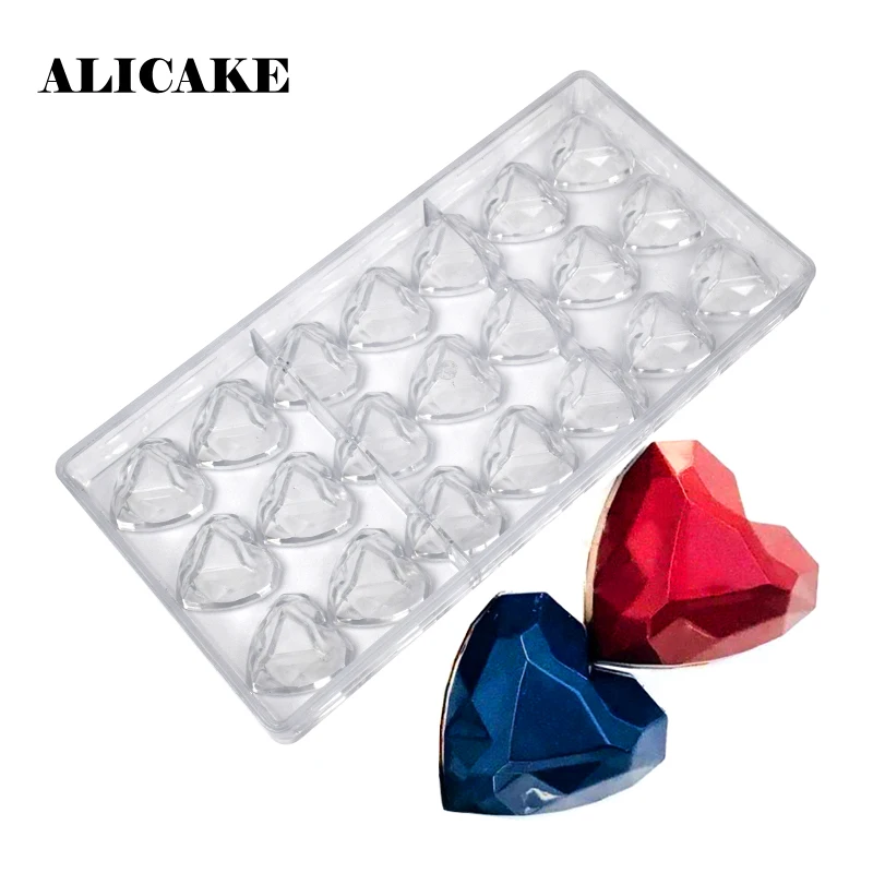 

Polycarbonate Chocolate Geometric Heart Molds Tray Form for Bakery Diamond Chocolate Moulds Plastic Baking Mold Bakeware Tools