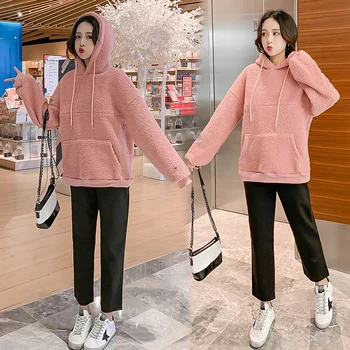 

8822# Autumn Winter Soft Cashmere Maternity Nursing Hoodies Loose Feeding Sweatshirt Clothes for Pregnant Women Pregnancy Tops