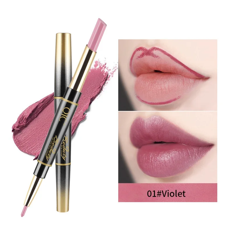 Matte Lipstick Long Lasting Lipsticks Makeup Wateproof Cosmetics Double Ended Red lipstick Lips Liner Pencil Easy to Wear - Цвет: 01