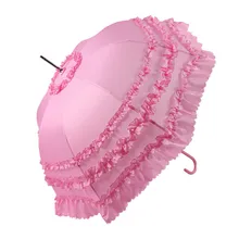 Bonito laço princesa feminino guarda-chuva semiautomática feminino rendas casamento ensolarado chuva guarda-chuva alça longa nupcial guarda-chuva