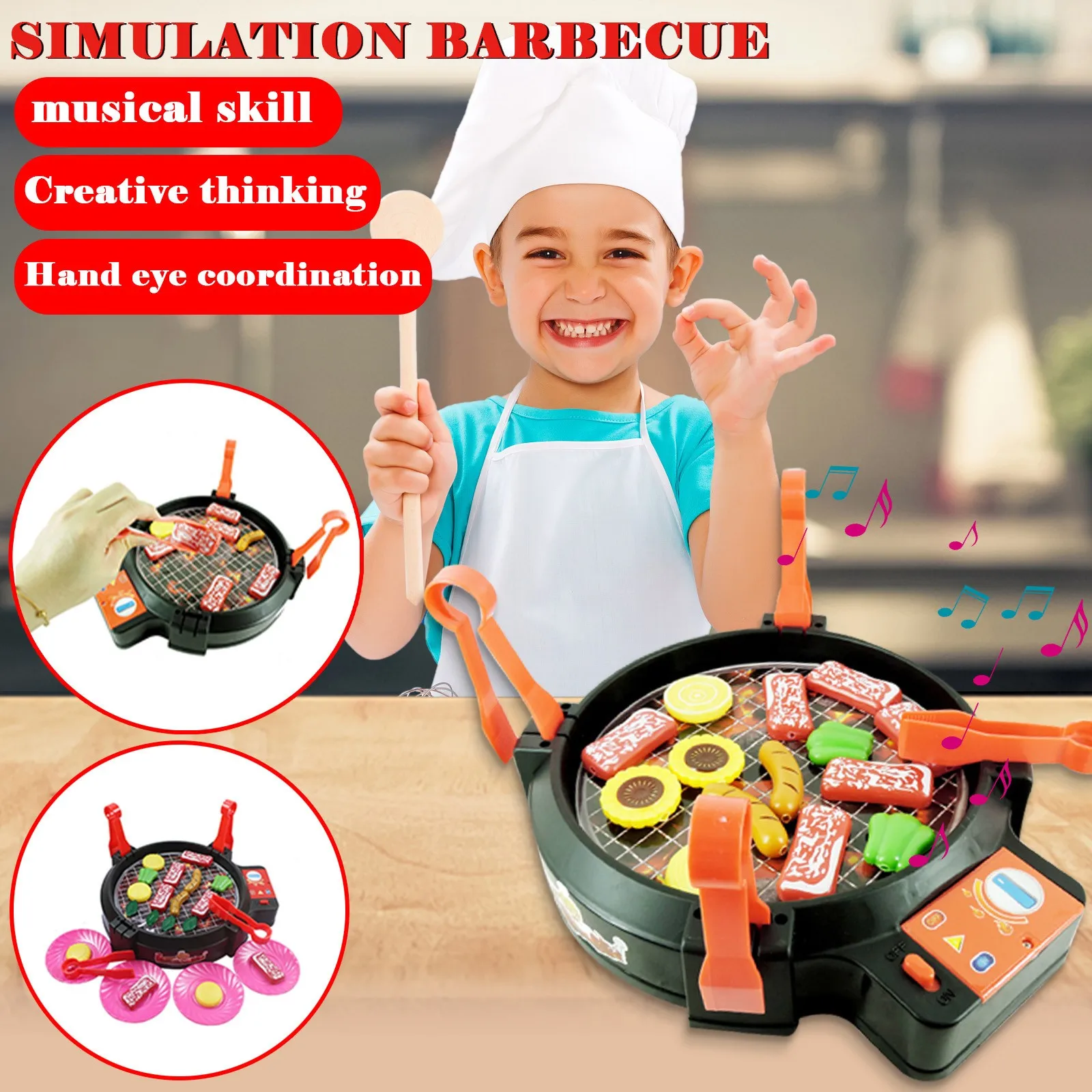 Kids Pretend Play Kitchen BBQ Grill Play Food Cooking Children Gift Toys Set 