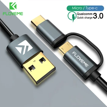 

FLOVEME QC3.0 USB Charge Cable Type C Cable for iPhone X Xs Max 2 in 1 USB C Cable Fast Charging Micro USB Cable for Phone