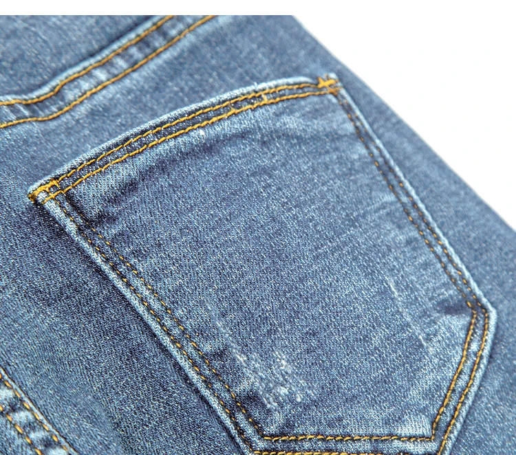 Spring hole jeans women nine points high waist elastic rotten pants summer Korea thin skinny feet thin section blue women jeans
