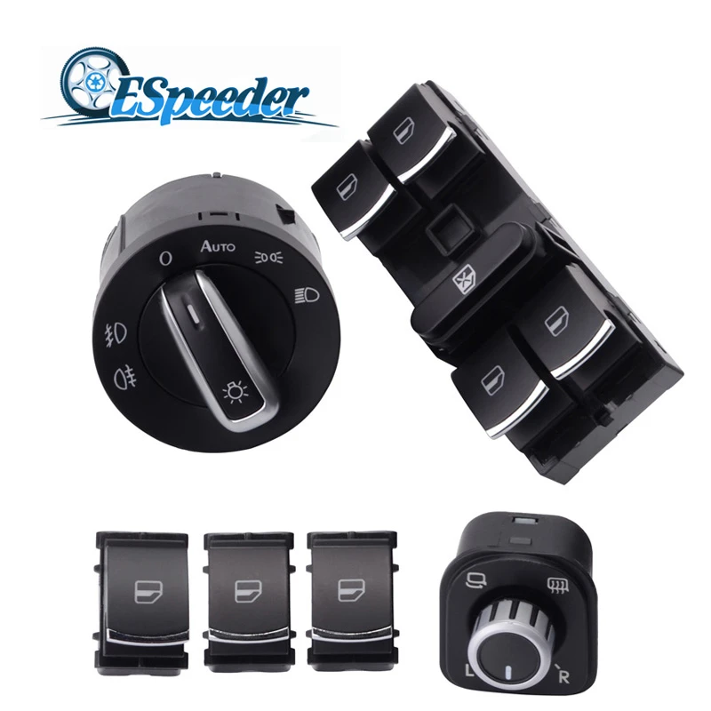 

SPEEDWOW 6pcs/set Window Mirror Headlight Switch Window Switch Button Fog Head Light ABS Black For VW Jetta Golf 5 6 GTI Tiguan