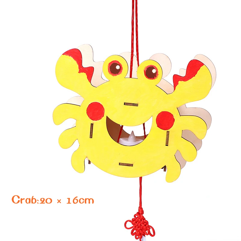 Crab DIY Halloween Toys For Children Creative Cartoon Animals Wooden Lantern Kids Craft Educational Toys Jouet Enfant Arts And Crafts - Color: Crab