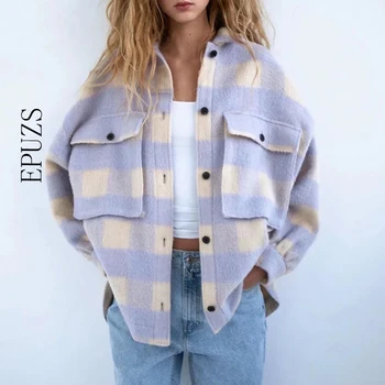 אופנה ענקיות צמר מעיל נשים pladi מעילי בציר ארוך שרוול מעיל גבירותיי קוריאני מעיל הלבשה עליונה 2020 streetwear