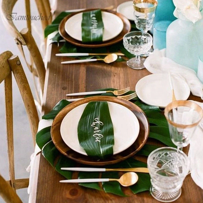 12 шт. Зеленые искусственные тропические листья ладони Гавайские Луау вечерние украшения стола ZOE Leaf Luau вечерние тарелки для барбекю
