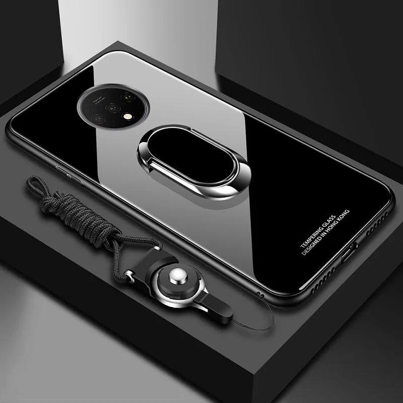 Чехол OceSap для Oneplus 7T 8 Pro Жесткий из закаленного стекла с подставкой кольцевым
