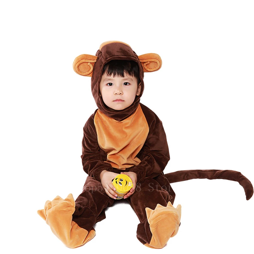 

Animal Monkey Cosplay Costume Halloween Carnival Kids Jumpsuit Hooded Baby Pajamas Velvet Stage Performance Fancy Clothing Set