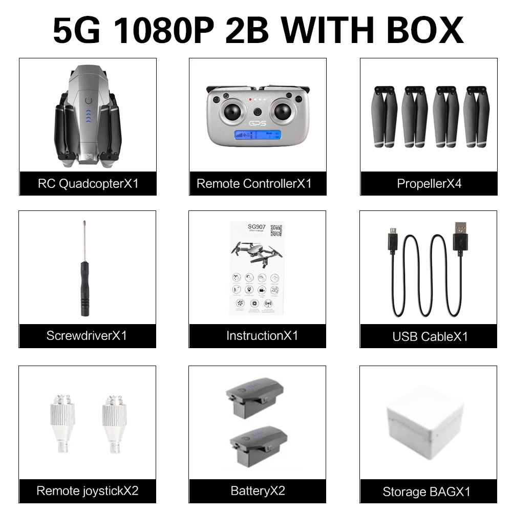 SG907 gps Дрон с 5G wifi 4K HD двойной камерой Широкий угол анти-встряхивание Wi-Fi FPV RC Квадрокоптер складной Профессиональный gps Follow Me - Цвет: 5G 1080P 2B  Box