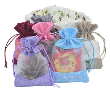 

200pcs 2 Size Organza Jute Gift Packaging Bag Party Candy Favor Sack Linen Jute Drawstring Pouch Jewelry Gift Candy Bag SN2027