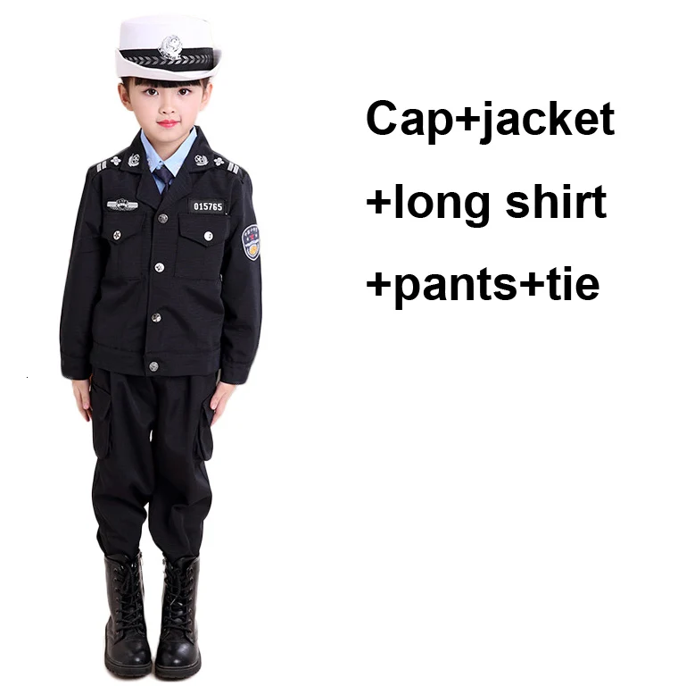 Children's Day Boys Police Officer Cop Cosplay Costumes Halloween Carnival Kids Dexury Detective Military Uniform Army Suit