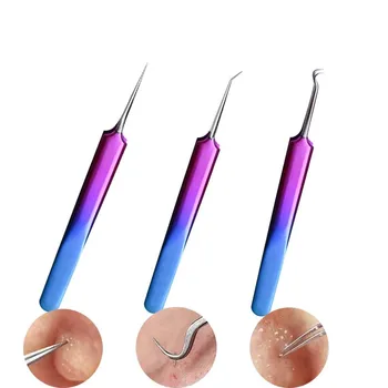 

3PCS Tweezers 3 Designs WIth Case for Nail Art/Face Care/Eyelash Extension Blackhead Acne Blemish Pimple Remove Tools LJ43