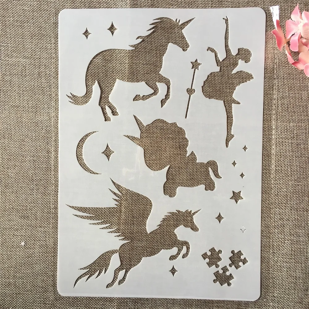 

A4 29cm Fairy Girl Unicorn DIY Layering Stencils Wall Painting Scrapbook Coloring Embossing Album Decorative Template