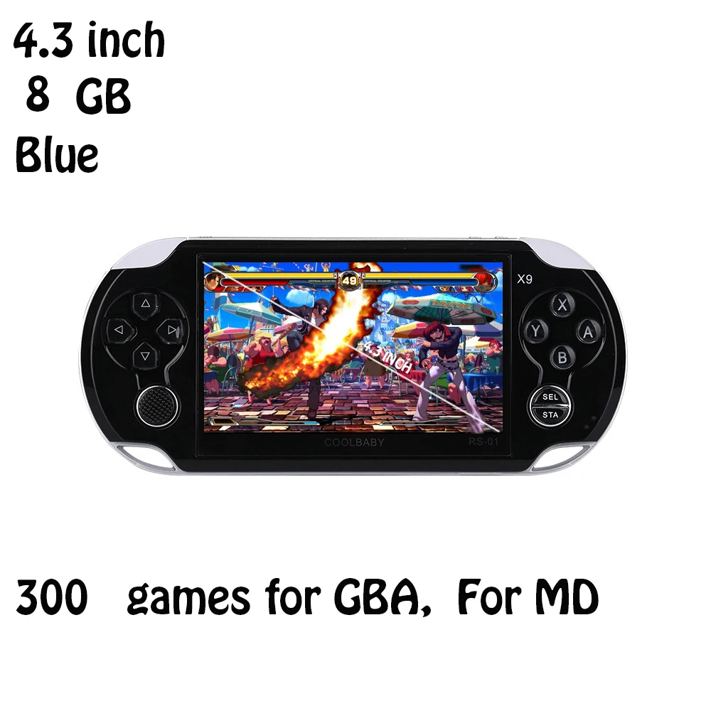 4.3 inch black 8GB RS-X9 КПК игры игроки 5,0 дюймовый экран игровая консоль встроенный 9463 классические игры прогресс Save/нагрузки 32 GB лучшее подарок - Цвет: 4.3 inch black 8GB
