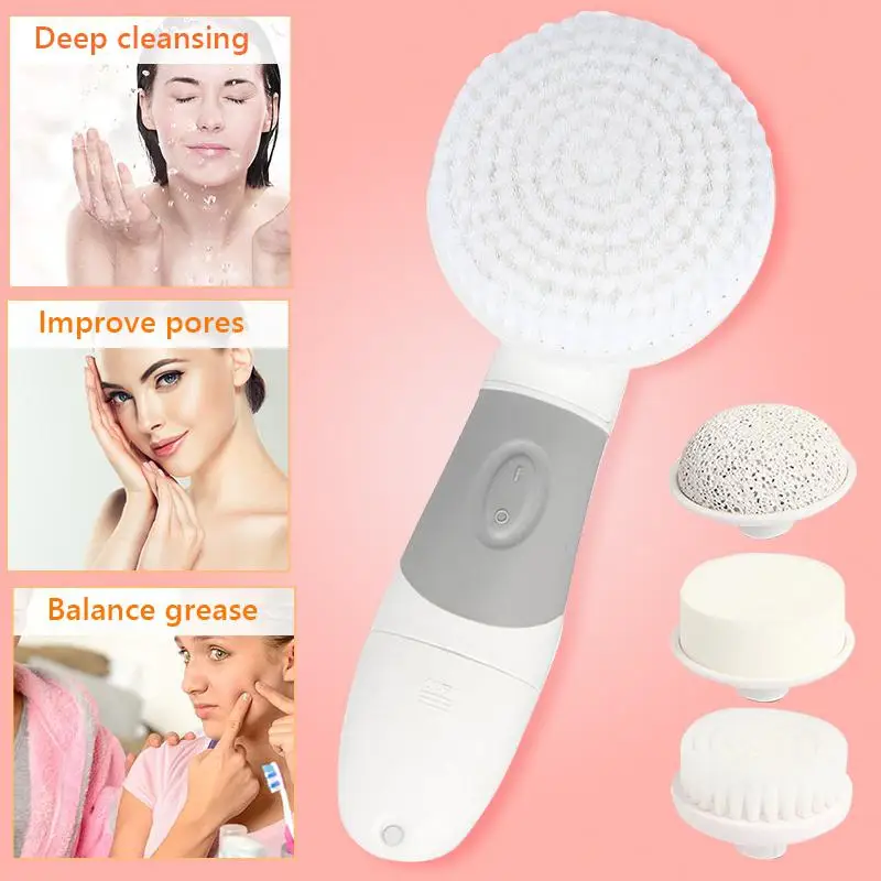 4 in 1 Electric Facial Cleanser Wash Face Cleaning Machine Skin Pore Cleaner Body Cleansing Massage Mini Beauty Massager Brush