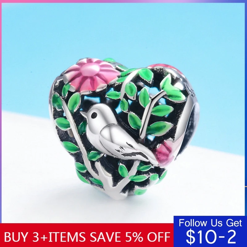 CodeMonkey 925 стерлингового серебра Птица в чехол с изображением сердечка цветка