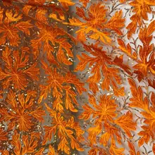 1 ярд оранжевый клен ткань из листового кружева блестки бисером кружева для платьев, костюмов, платьев, танцевальной одежды