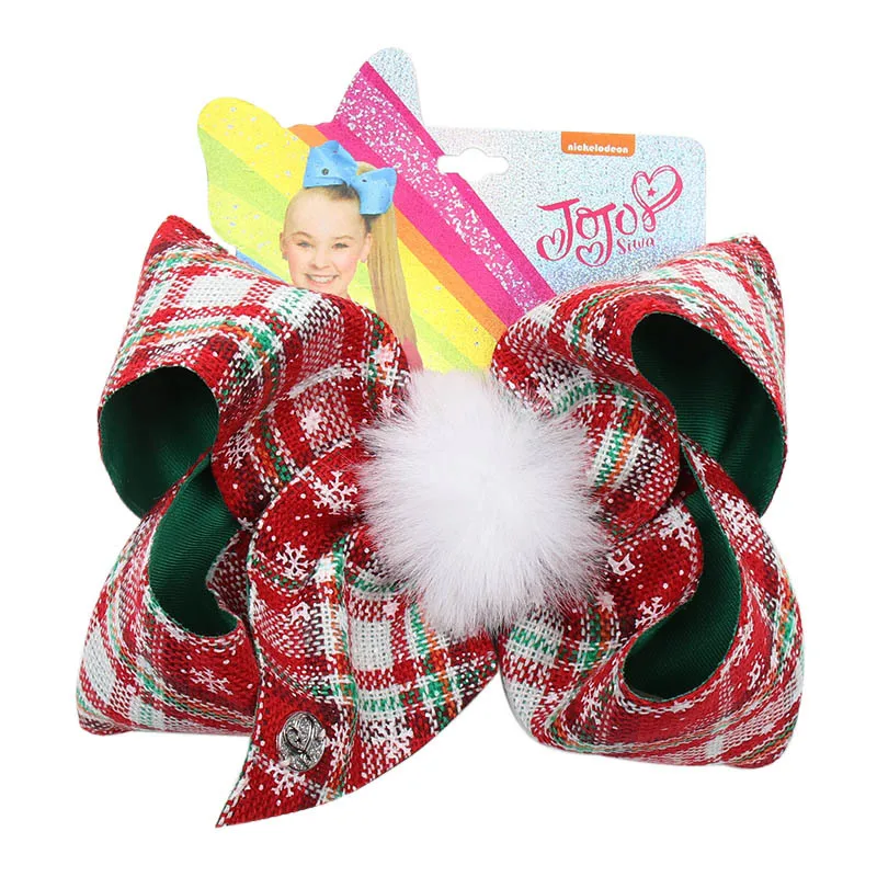 7 Inch Large Party Jojo Siwa Christmas Fur Ball Decoration Hair Bow With Clips Bowknot Hairpins Handmade Gifts Hair Accessories