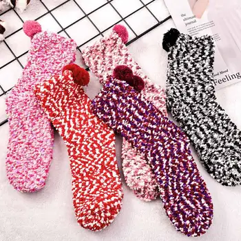

5 Pairs Women Floor Socks Autumn/Winter Warm Coral Fleece Candy Colored Female Socks Casual Home Socks Cake Socks Sleep Socks