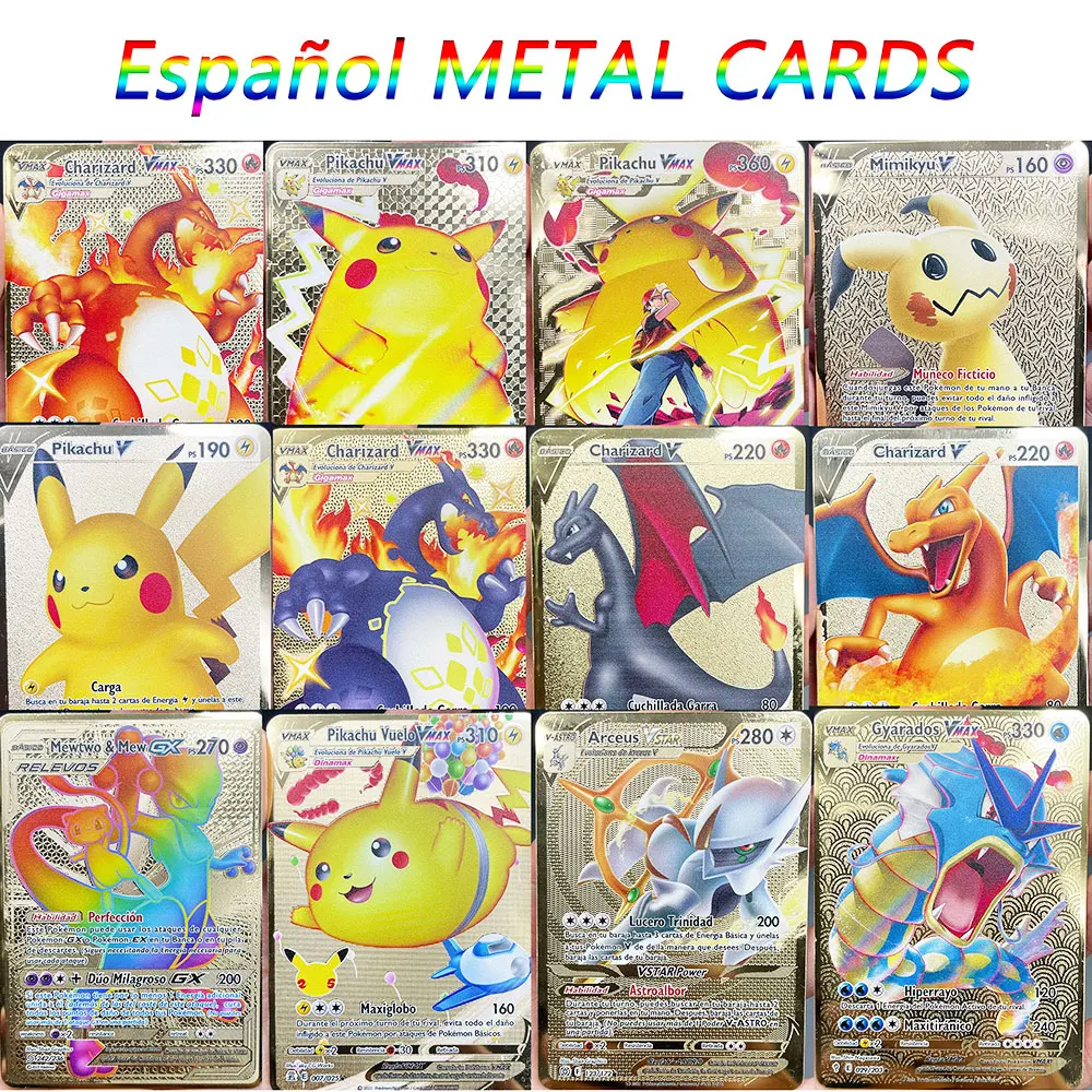 2022 New Spanish Version Pokemon Metal Cards VSTAR Vmax DIY Card Pikachu Charizard Golden Kids Gift Game Collections | Игрушки и хобби