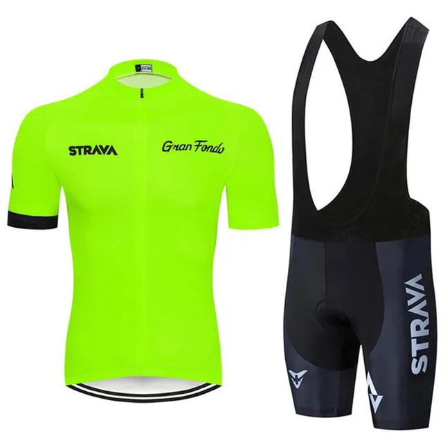 No.#17 Fluorescent Green Cycling Jersey sets red Bicycle Short Sleeve Cycling Clothing Bike maillot Cycling Jersey  Bib shorts 