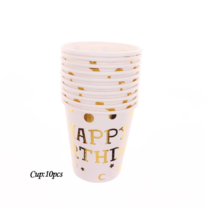 10pcs Золотая фольга, 20 шт./лот, бумажные одноразовые столовые приборы, салфетки, тарелки, чашки с днем рождения, свадьбы, вечеринки, дня рождения, украшения для детей - Цвет: 10pcs