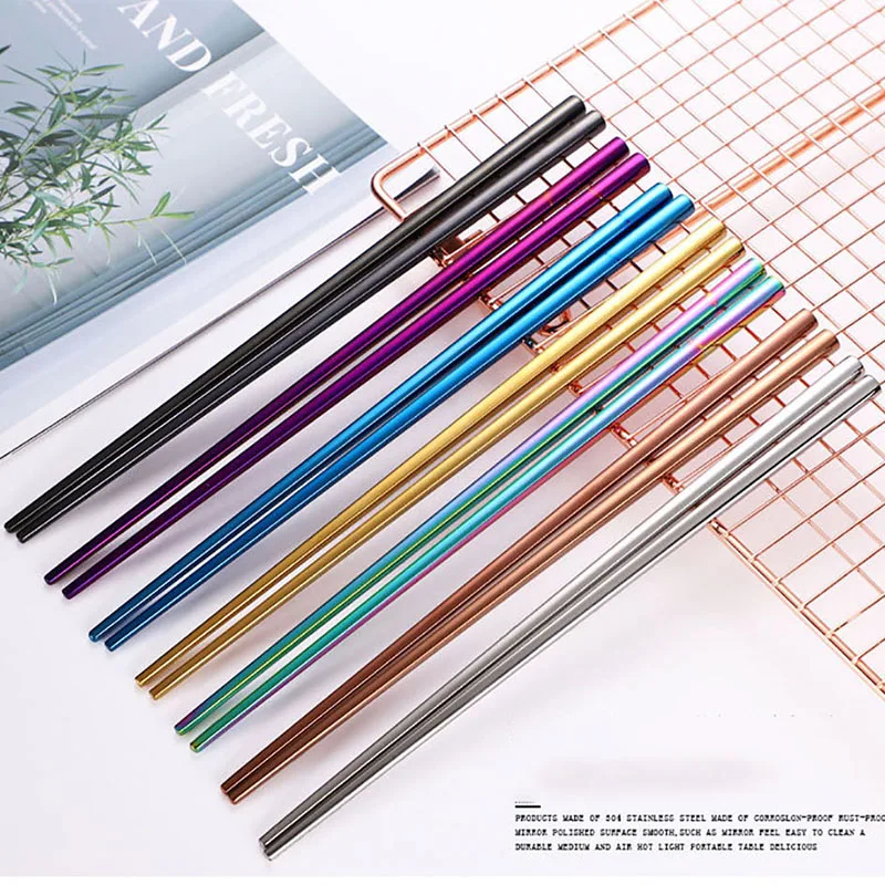 Многоразовые палочки для еды Mutil Color Металлические Пустые китайские ресторана