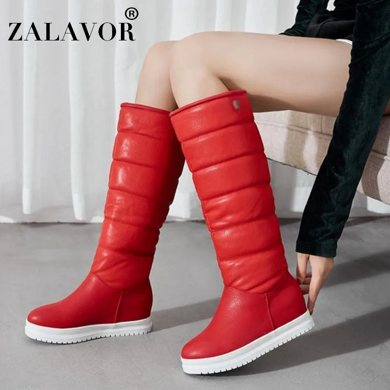 ZALAVOR Women Winter Cotton Snow Boots Plush Fur Inside Heels Warm Shoes Knee High Round Toe Footwear Size 33-43 | Обувь